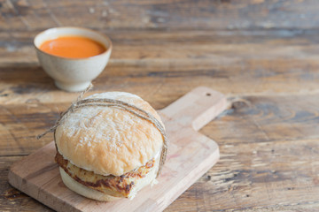 Omelette of potatoes  in bread
