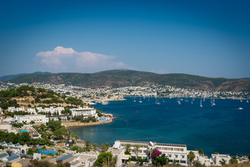 Panoramic view of marina, Bodrum, Turkey
