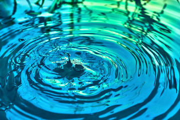 Raindrops fall on the surface of the water. The circles from the raindrops on the water surface....