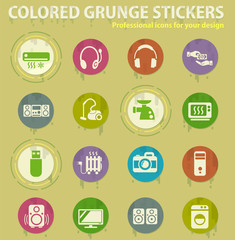 Electronics supermarket colored grunge icons