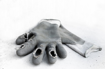 Broken Gloves with White Background.