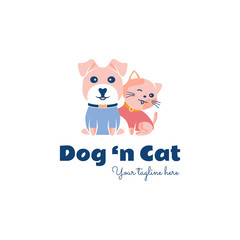 Dog and cat logo for pet stores, Cute dog and cat characters for the mascot logo