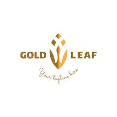 Gold and leaf icon for business logo, logo with a gold leaf shape