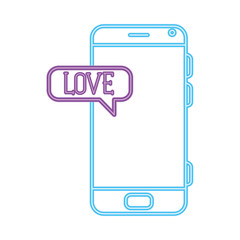 smartphone with speech bubble in neon light, valentines day