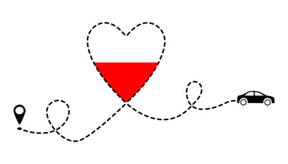 Travel by car to Poland. Love to travel by car. Vector for tourism; labels, stickers, tags, banners, web stickers.