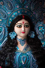 Clay idols of Hindu Goddess Saraswati being made and displayed for the Indian Bengali festival in winter in Bengal. Indian culture and religion.