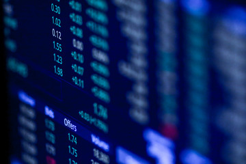 Fototapeta premium Stock exchange market chart, Stock market data on LED display. Business analysis concept.