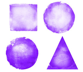 Four watercolor figures (square, circle, rectangle; triangle) on white