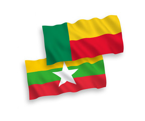 Flags of Benin and Myanmar on a white background