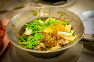 Thai local healthy soup with alot of vegetables.