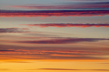 Multi-colored lines of the sky at sunset
