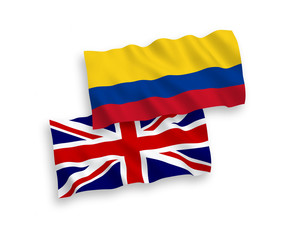 Flags of Great Britain and Colombia on a white background