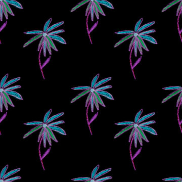 seamless pattern with flowers painted by crayons. Background with plants. 
