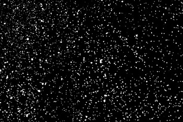 White Grainy Texture Isolated On Black Background. Dust Overlay. Light Coloured Noise Granules. Snow Vector Elements. Digitally Generated Image. Illustration, Eps 10.