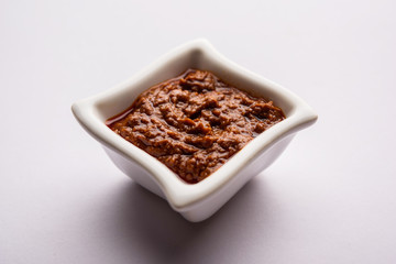 Homemade Tandoori Paste or Marinade mixture, in a bowl. used for grilled chicken or Paneer or vegetable. selective focus