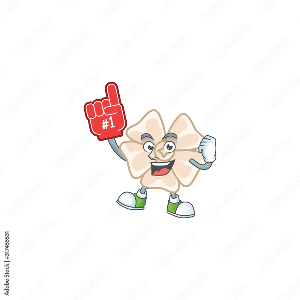 Poster chinese white flower mascot cartoon style holding a foam finger