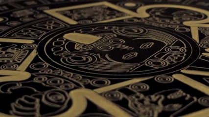 ancient Mayan astrological calendar rotating and showing signs, symbols and numbers