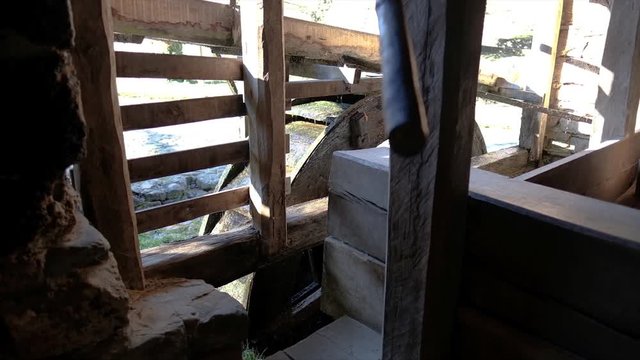 Old Traditional Watermill At Etara Ethnographic Complex Shot From Inside