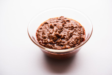 Homemade Tandoori Paste or Marinade mixture, in a bowl. used for grilled chicken or Paneer or vegetable. selective focus