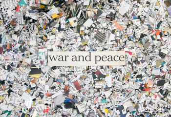 Newspaper confetti from above with the words War