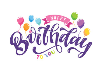 Happy birthday to you - cute hand drawn doodle lettering postcard banner art. Design template for card, poster, invitation.