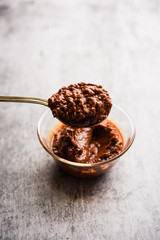 Homemade Tandoori Paste or Marinade mixture, in a bowl. used for grilled chicken or Paneer or vegetable. selective focus