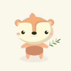 Cute squirrel cartoon on pastel background..