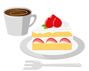ショートケーキ　苺　生クリーム　皿　コーヒー