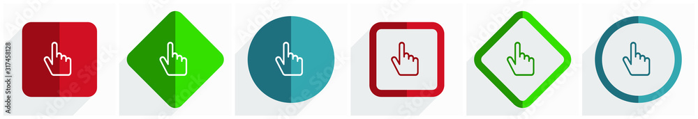 Fototapete Cursor hand icon set, flat design vector illustration in 6 options for webdesign and mobile applications in eps 10