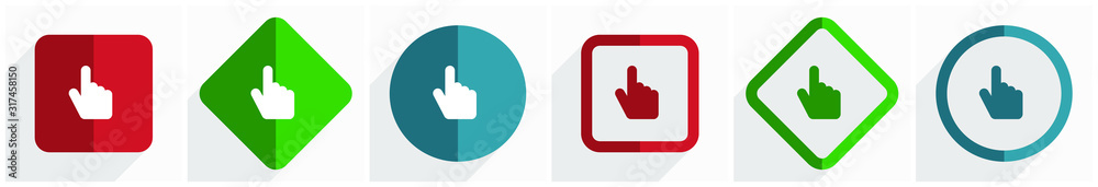 Leinwandbilder cursor hand icon set, flat design vector illustration in 6 options for webdesign and mobile applicat