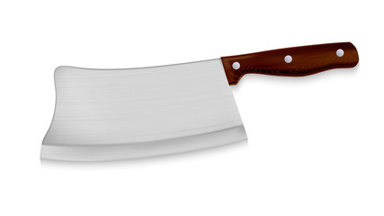 Cleaver Cutting Knife With Wooden Handle Vector. Professional Cook Cleaver With Steel And Thicker Blade For Hacking Bones And Meat. Kitchen Ware Accessory Concept Mockup Realistic 3d Illustration