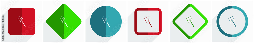 Poster Magic wand icon set, flat design vector illustration in 6 options for webdesign and mobile applications in eps 10