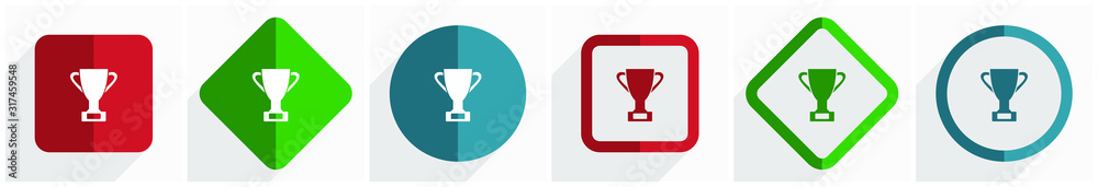 Aufkleber Cup icon set, flat design vector illustration in 6 options for webdesign and mobile applications in eps 10
