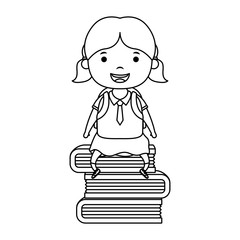 cute little student girl seated in books