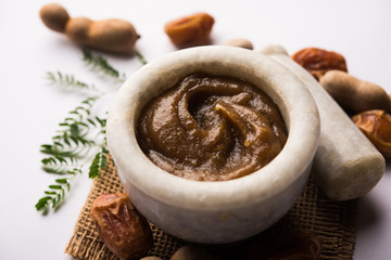 Dates Tamarind Chutney - Khajoor crushed to paste and mixed with Imli or imalee paste, served as a side dish in India