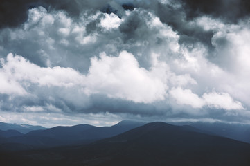 Dark storm clouds in the mountains. Perfect nature background. Landscape photography