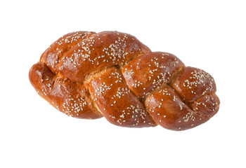 Fresh pastry with sesame  on white background. Homemade sourdough bread.