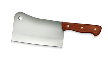 Cleaver Large Cook Knife With Wooden Handle Vector. Chef Cleaver Rectangular-bladed Hatchet Used To Cut Pork Chops From Loin. Kitchen Ware Concept Template Realistic 3d Illustration