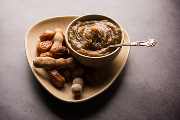 Dates Tamarind Chutney - Khajoor crushed to paste and mixed with Imli or imalee paste, served as a side dish in India