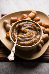 Dates Tamarind Chutney - Khajoor crushed to paste and mixed with Imli or imalee paste, served as a side dish in India