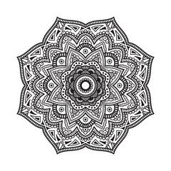 Outline black and white mandala. Vector anti-stress therapy round pattern for coloring book. Black mandala on white background. Floral ornament for relax, coloring book, tattoo.