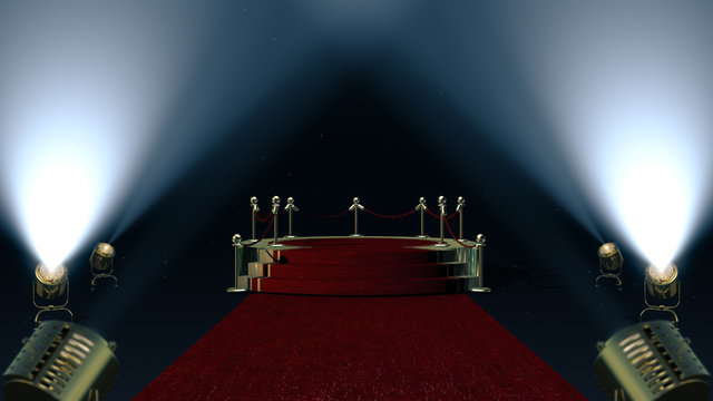 Award Stand with red carpet. 3d rendering.