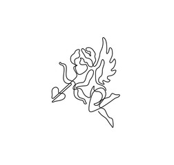 Angel, continuous line drawing, small tattoo, print for clothes, t-shirt, emblem or logo design, Valentine's Day, greeting card, hand drawn vector illustration. Isolated on white background.