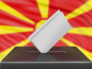 Ballot box with Macedonian flag on background 