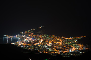 view of Budva city lights at night