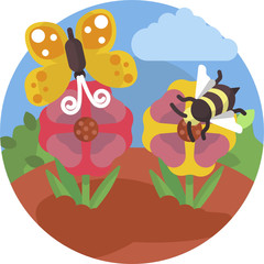 insects illustration flowers