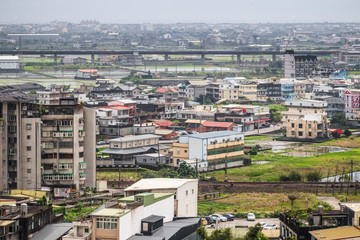 Fototapeta premium Mixture of old housings and new development in rural Jiaoxi township, Taiwan