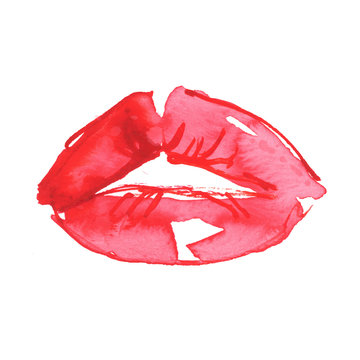 watercolor handpainted red lips isolated on white background