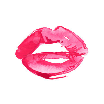 watercolor handpainted red lips isolated on white background