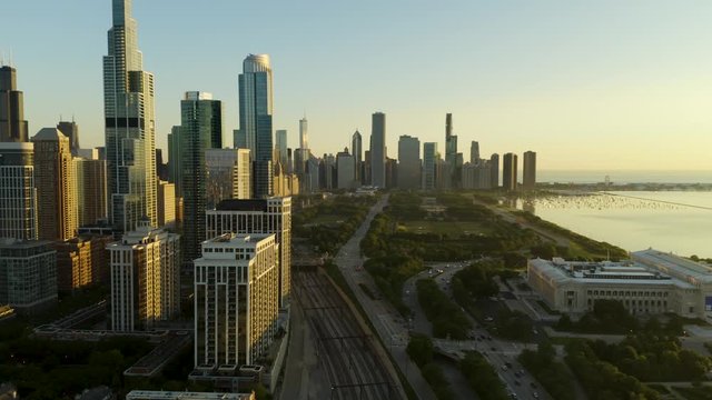 Aerial, Pan Right to Reveal Chicago's Famous Field Museum